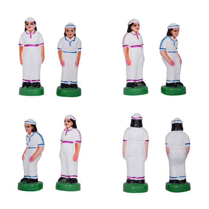 Cricket Game Clay Golu Bommai Set - 7 x 2.5 Inches | Giri Golu Doll/ Navaratri Golu Bomma/Gombe/Bommai