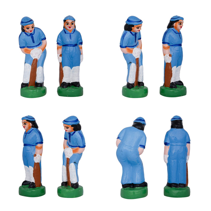 Cricket Game Clay Golu Bommai Set - 7 x 2.5 Inches | Giri Golu Doll/ Navaratri Golu Bomma/Gombe/Bommai