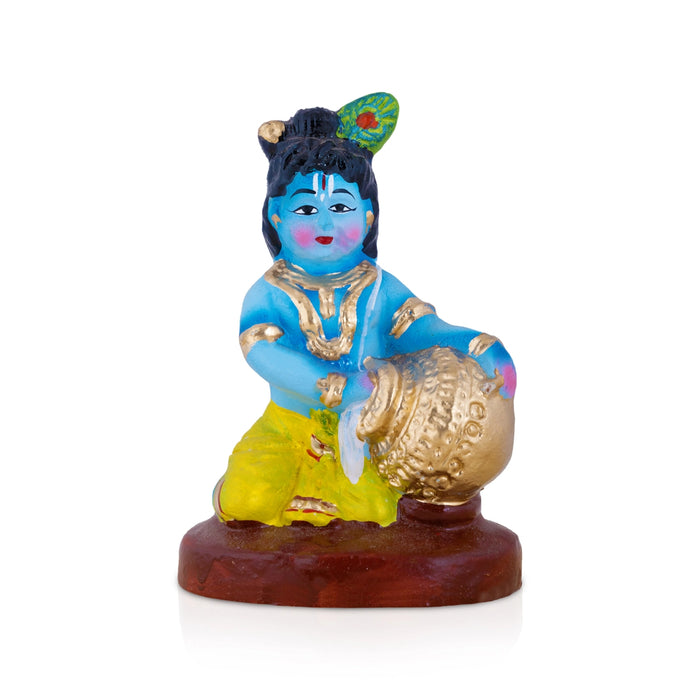 Krishna with Butter Pot Clay Golu bommai - 6 x 4 Inches | Giri Golu Doll/ Navaratri Golu Bommai/ Gombe