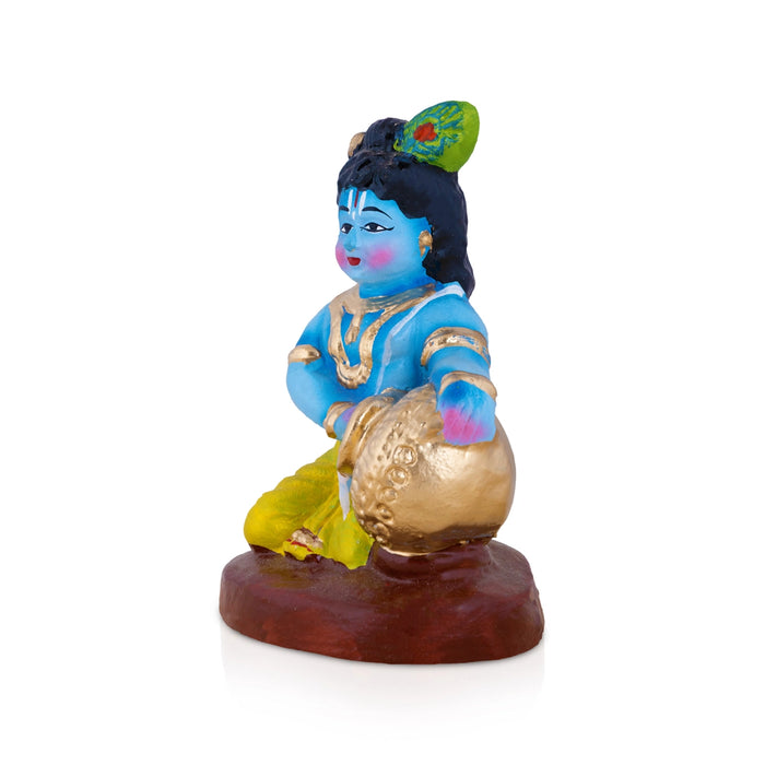Krishna with Butter Pot Clay Golu bommai - 6 x 4 Inches | Giri Golu Doll/ Navaratri Golu Bommai/ Gombe