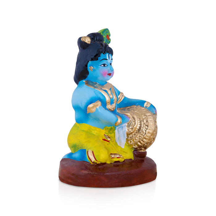 Krishna with Butter Pot Clay Golu bommai - 6 x 4 Inches | Giri Golu Doll/ Navaratri Golu Bommai/ Gombe