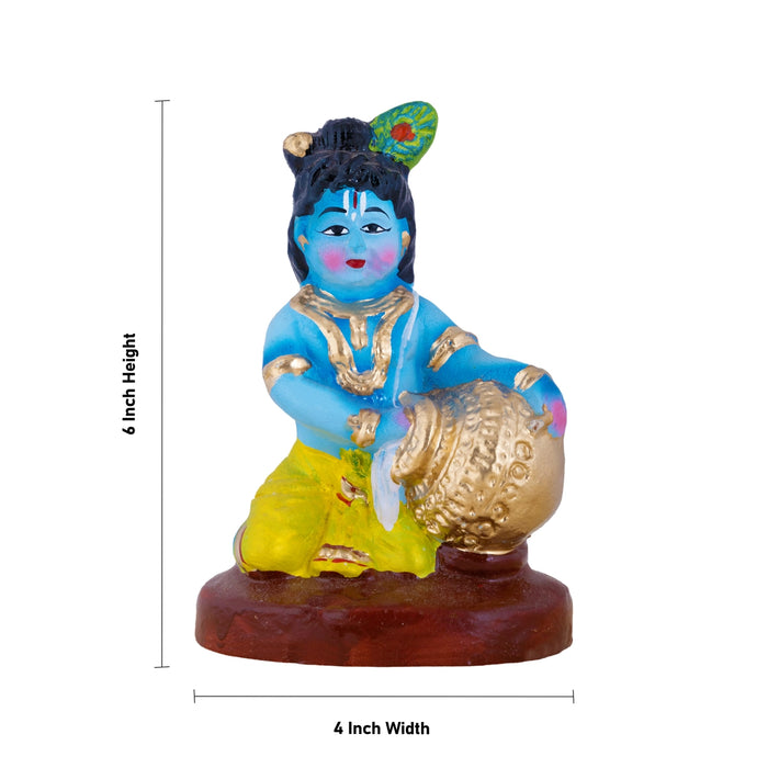 Krishna with Butter Pot Clay Golu bommai - 6 x 4 Inches | Giri Golu Doll/ Navaratri Golu Bommai/ Gombe