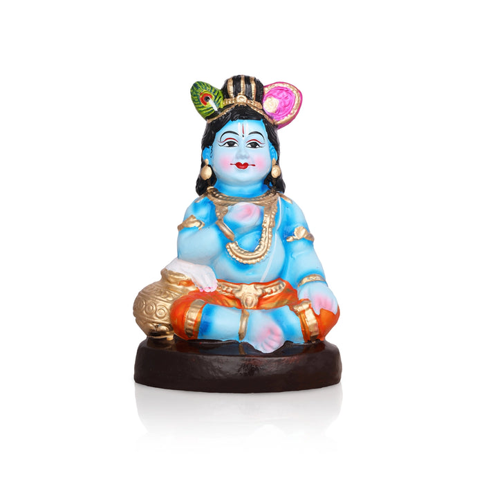 Butter Krishna Clay Golu Bommai - 9 x 10 Inches | Giri Navaratri Golu Bomma/ Golu Doll/ Bommai/ Gombe