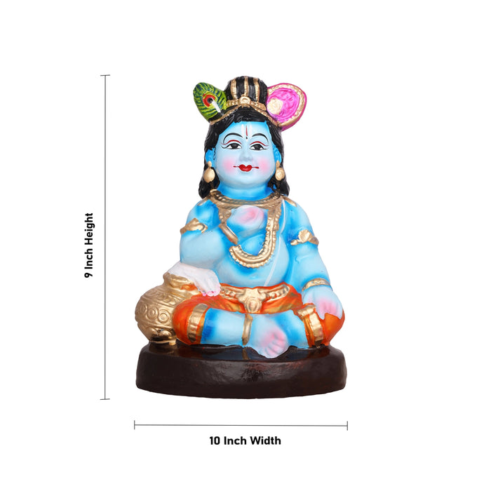 Butter Krishna Clay Golu Bommai - 9 x 10 Inches | Giri Navaratri Golu Bomma/ Golu Doll/ Bommai/ Gombe