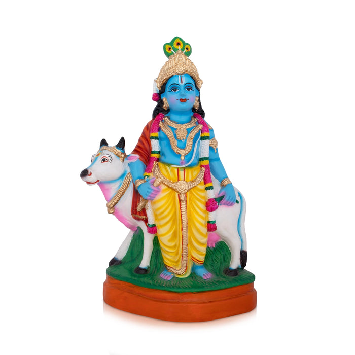 Krishna Idol with Cow - 15 Inches | Giri Golu Doll/ Clay/ Pasu Krishnan/ Navarathri Doll