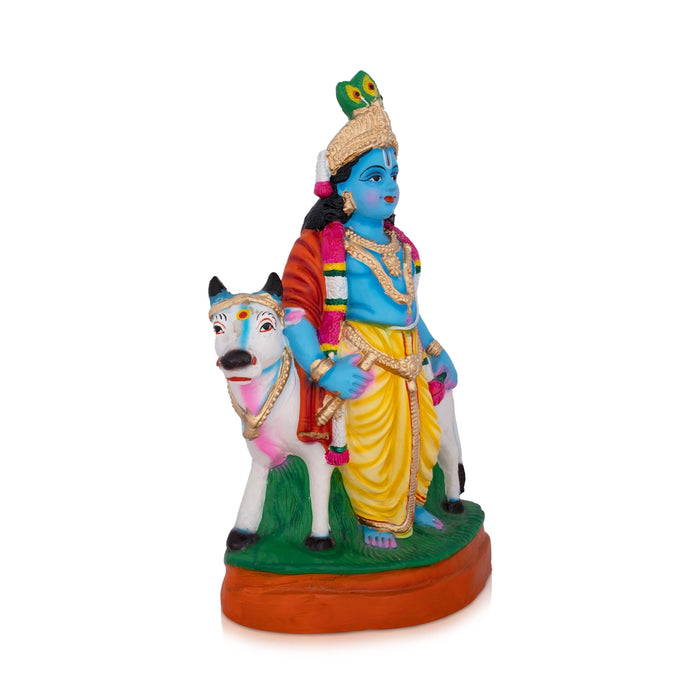 Krishna Idol with Cow - 15 Inches | Giri Golu Doll/ Clay/ Pasu Krishnan/ Navarathri Doll