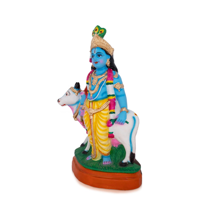 Krishna Idol with Cow - 15 Inches | Giri Golu Doll/ Clay/ Pasu Krishnan/ Navarathri Doll