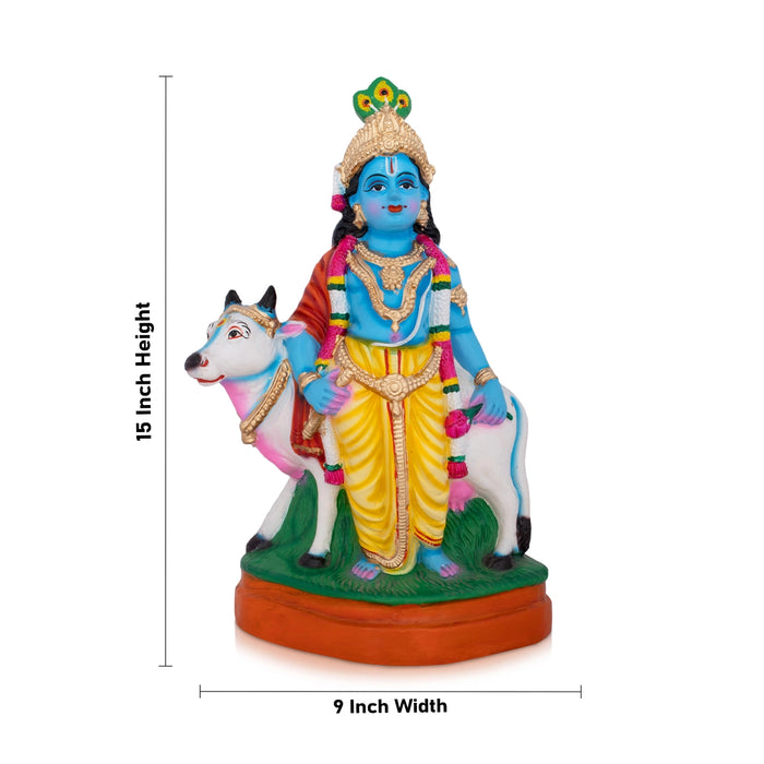 Krishna Idol with Cow - 15 Inches | Giri Golu Doll/ Clay/ Pasu Krishnan/ Navarathri Doll