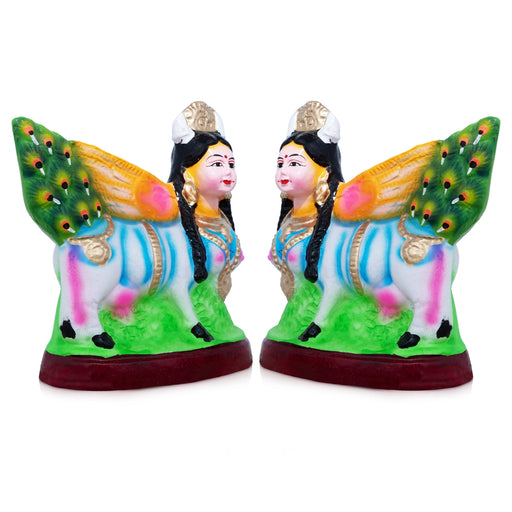 Kamadhenu Clay Golu Bommai Pair - 8 x 7 Inches | Giri Golu Doll/ Navaratri Golu Bomma/Gombe/Bommai - Clay Kolu Bommai