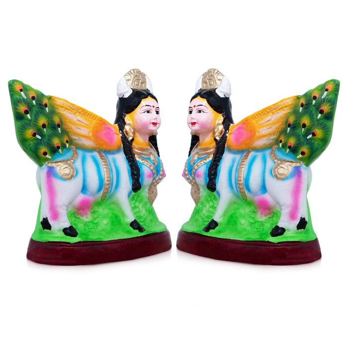 Kamadhenu Clay Golu Bommai Pair - 8 x 7 Inches | Giri Golu Doll/ Navaratri Golu Bomma/Gombe/Bommai - Clay Kolu Bommai