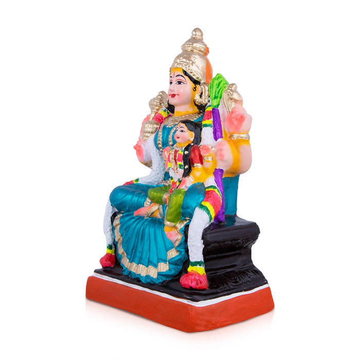 Balambigai Sitting On Thiripurasundari Clay Golu Bommai - 12 x 7 Inches | Giri Golu Doll/ Navaratri Golu Bomma - Clay Kolu Bommai