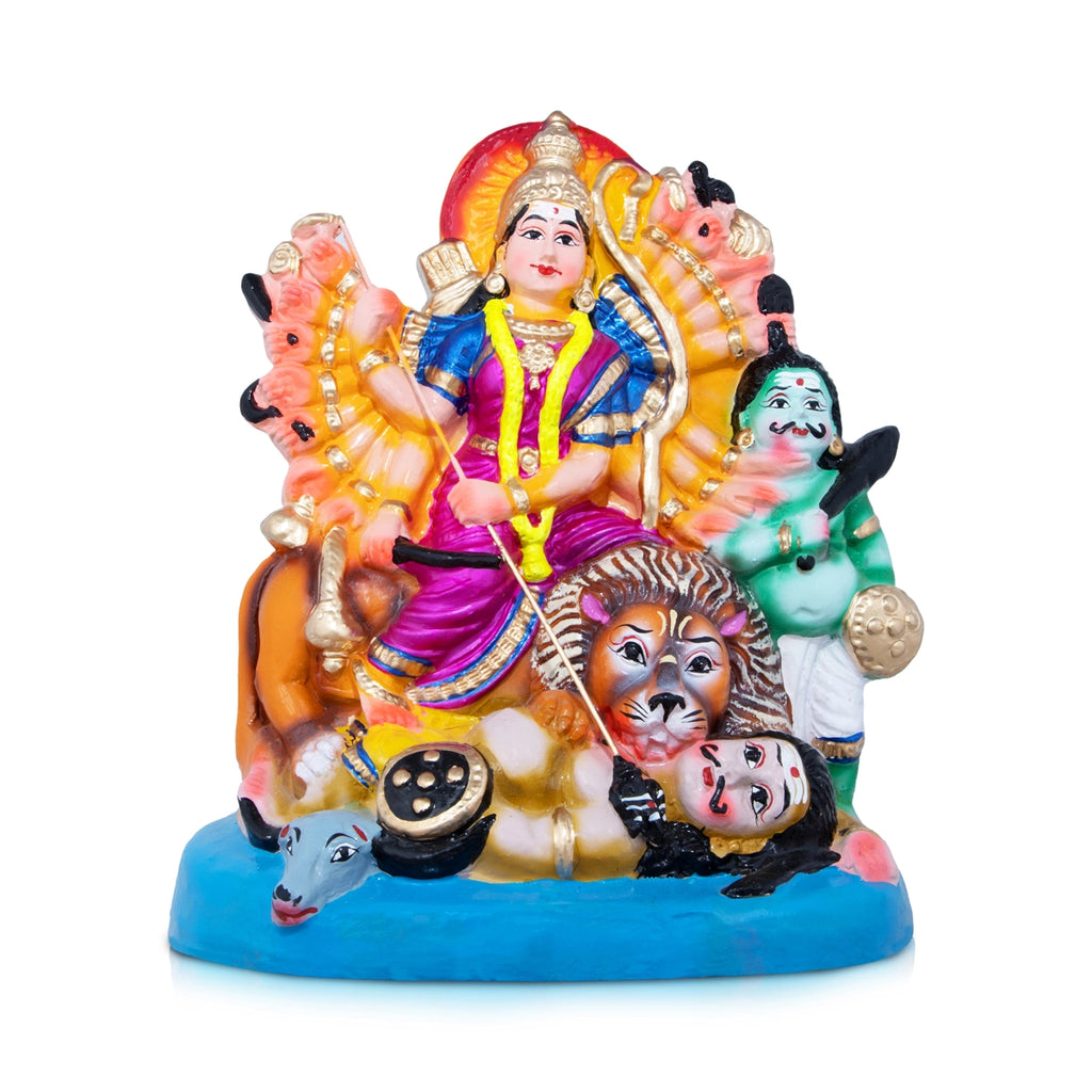 Mahishasura Mardini Clay Golu Bommai - 18 x 11 Inches | Giri Golu Doll/ Navaratri Golu Bomma/Gombe/Bommai