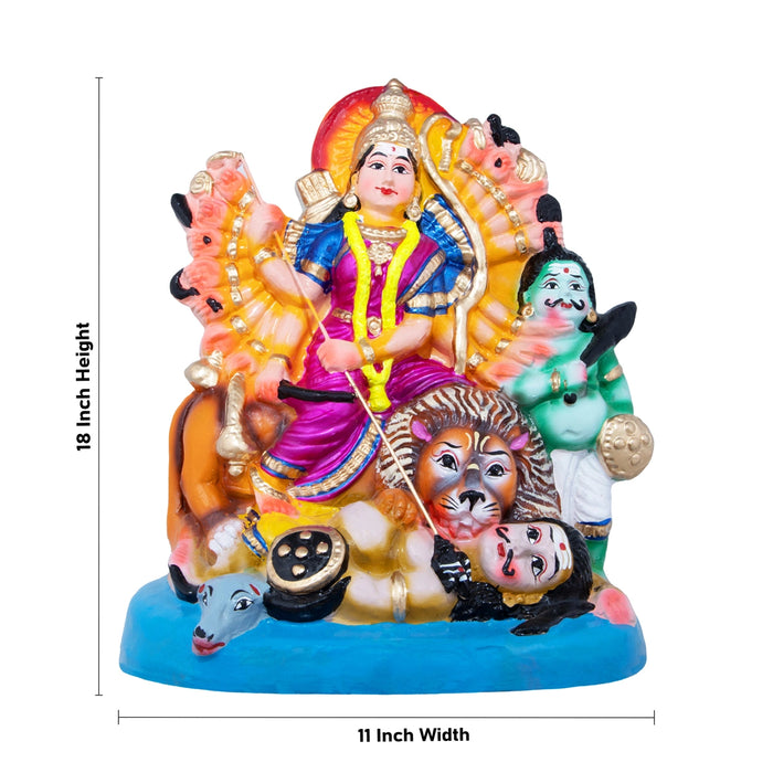 Mahishasura Mardini Clay Golu Bommai - 18 x 11 Inches | Giri Golu Doll/ Navaratri Golu Bomma/Gombe/Bommai