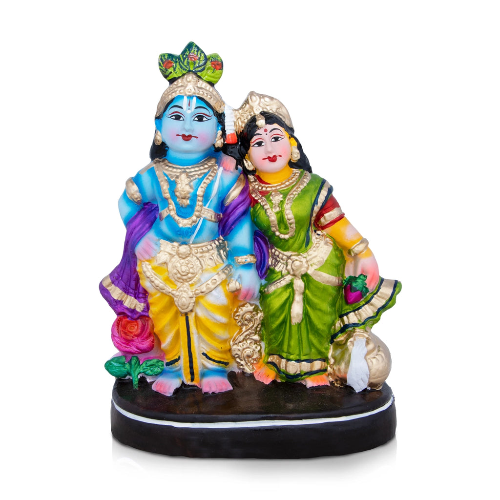 Radha Krishna Clay Golu Bommai - 13 x 6 Inches | Giri Golu Doll/ Navaratri Golu Bomma/Gombe/Bommai