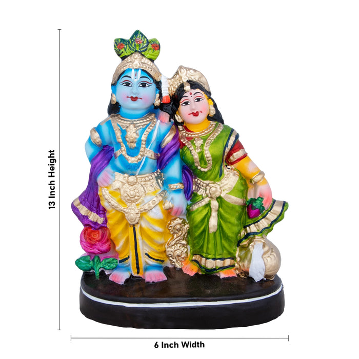 Radha Krishna Clay Golu Bommai - 13 x 6 Inches | Giri Golu Doll/ Navaratri Golu Bomma/Gombe/Bommai