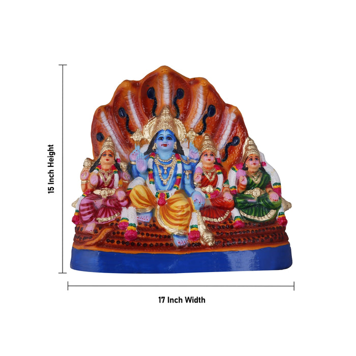 Vishnu Family Paper Mache Golu Bommai - 15 x 17 Inches | Giri Golu Doll/ Navaratri Golu Bomma/ Gombe/ Bommai - Paper Mache Kolu Bommai