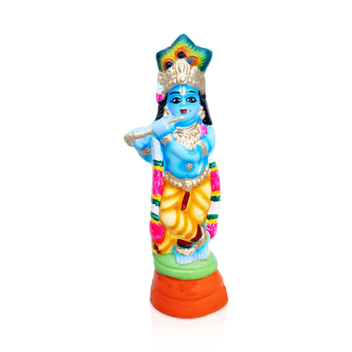 Flute Krishna - 9.5 x 3 Inches | Paper Mache Doll / Golu Doll / Golu Bommai / Janmashtami Decoration - Paper Mache Kolu Bommai
