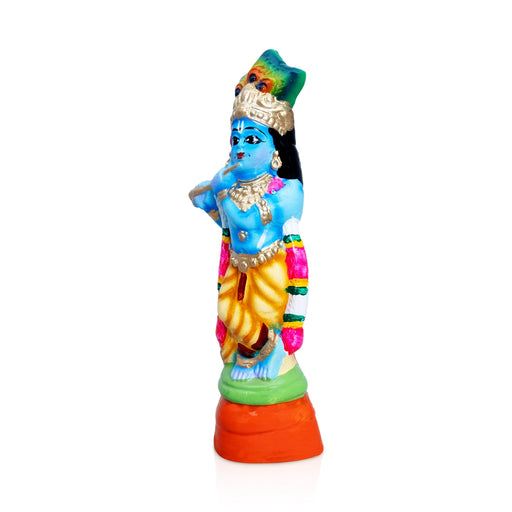 Flute Krishna - 9.5 x 3 Inches | Paper Mache Doll / Golu Doll / Golu Bommai / Janmashtami Decoration - Paper Mache Kolu Bommai