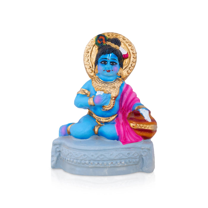 Butter Krishna Clay Golu Bommai - 6.5 x 5 Inches | Giri Golu Doll/ Navaratri Golu Bomma/ Dasara Doll