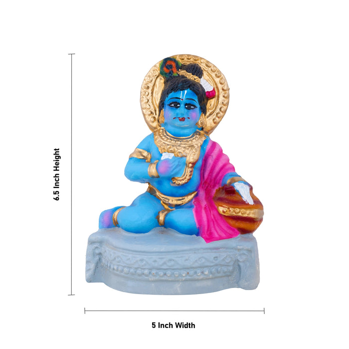Butter Krishna Clay Golu Bommai - 6.5 x 5 Inches | Giri Golu Doll/ Navaratri Golu Bomma/ Dasara Doll