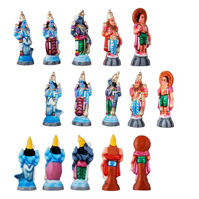 Dasavathaaram Paper Mache Golu Bommai Set - 12 x 5 Inches | Giri Golu Doll/Navaratri Golu Bomma/Gombe/Bommai - Paper Mache Kolu Bommai