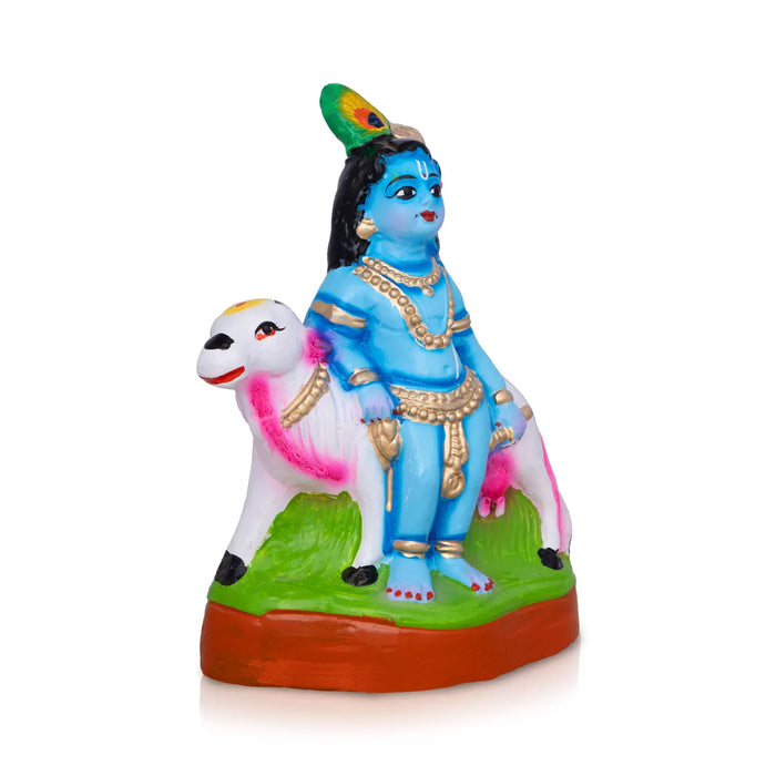 Sri Krishna with Cow Paper Mache Golu Bommai – 9 X 6.5 Inches | Giri Golu Doll / Navaratri Golu Bomma / Gombe / Bommai