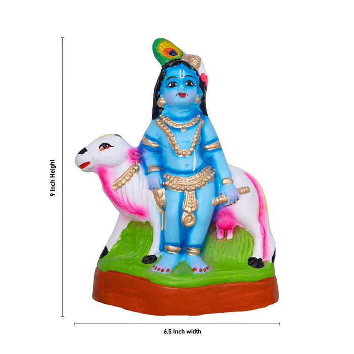 Sri Krishna with Cow Paper Mache Golu Bommai – 9 X 6.5 Inches | Giri Golu Doll / Navaratri Golu Bomma / Gombe / Bommai