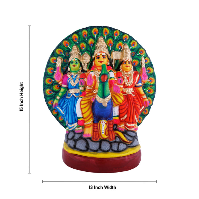 Murugan Valli Deivanai Statue With Peacock Paper Mache Golu Bommai-15 x 13 Inches | Giri Golu Doll/Navaratri Gombe - Paper Mache Kolu Bommai