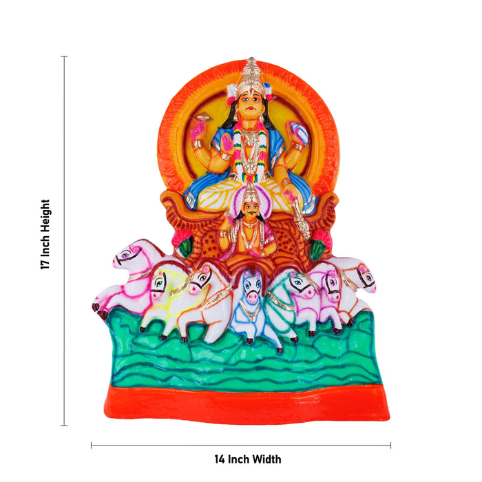 Surya Murti With Ratham Paper Mache Golu Bommai - 17 x 14 Inches | Giri Golu Doll/ Navaratri Golu Bomma/Gombe - Paper Mache Kolu Bommai