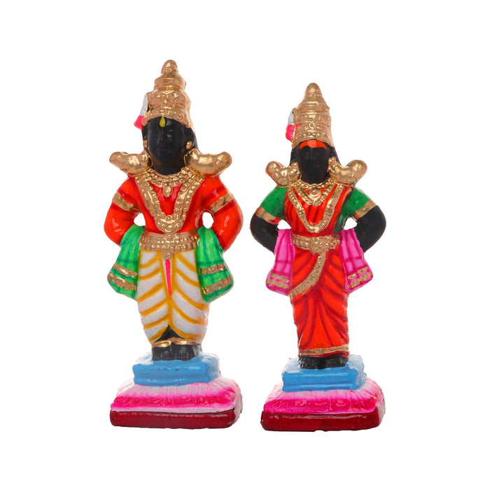 Panduranga Rukmini Clay Golu Bommai - 10 x 4 Inches | Giri Golu Goll/ Navartri Kolu Bommai/ Gombe/ Bommalu