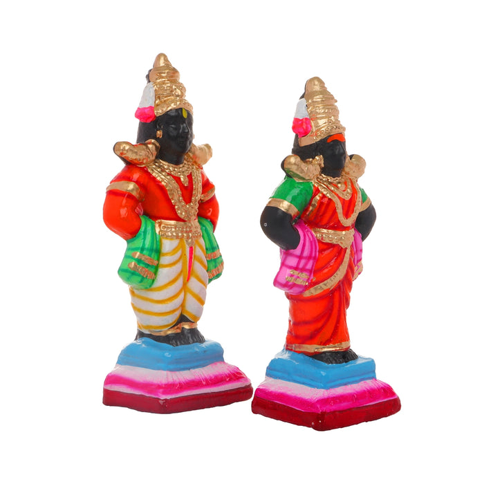 Panduranga Rukmini Clay Golu Bommai - 10 x 4 Inches | Giri Golu Goll/ Navartri Kolu Bommai/ Gombe/ Bommalu
