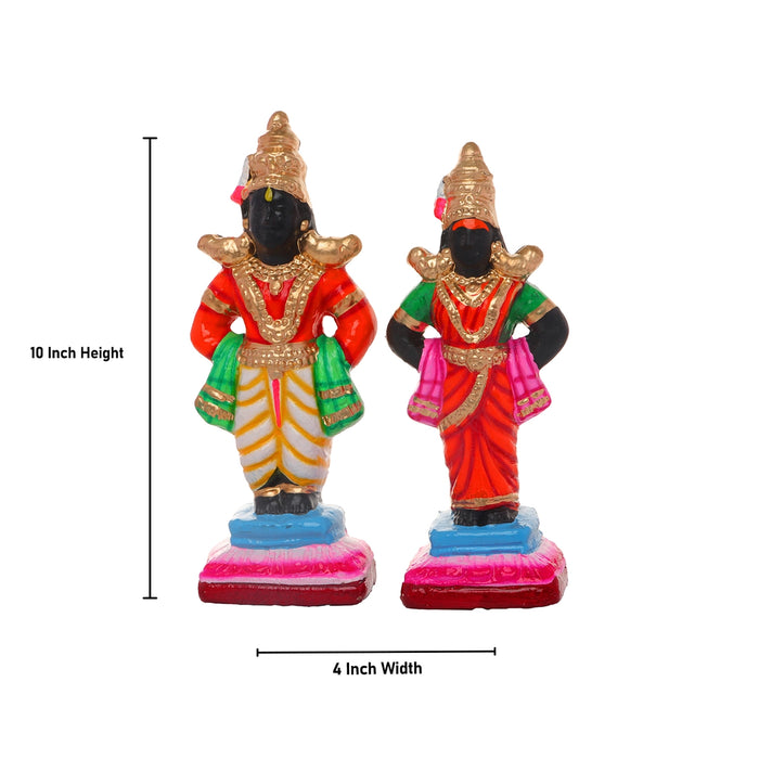 Panduranga Rukmini Clay Golu Bommai - 10 x 4 Inches | Giri Golu Goll/ Navartri Kolu Bommai/ Gombe/ Bommalu
