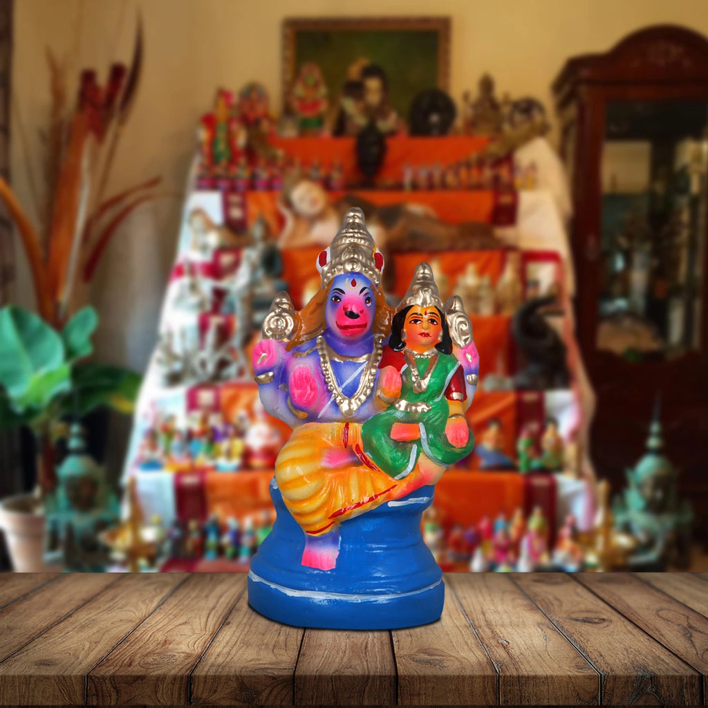 Lakshmi Hayagriva Clay Golu Bommai - 8 x 4 Inches | Giri Golu Doll/ Navaratri Golu Bomma/Gombe/Bommai