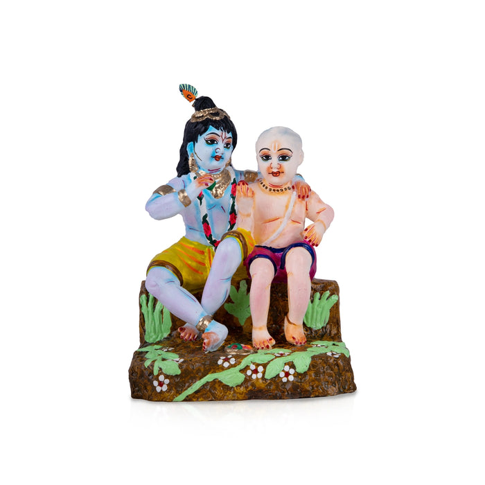 Krishna and Sudama Clay Golu Bommai - 10 x 7 Inches | Giri Golu Doll/ Navaratri Golu Bomma/Gombe/Bommai