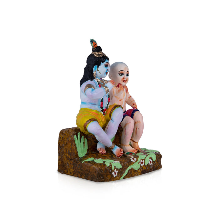 Krishna and Sudama Clay Golu Bommai - 10 x 7 Inches | Giri Golu Doll/ Navaratri Golu Bomma/Gombe/Bommai