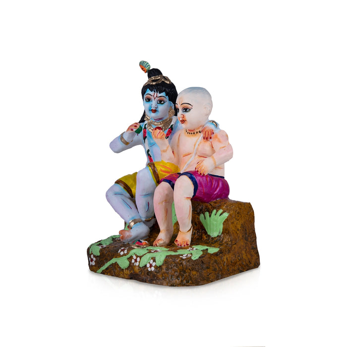 Krishna and Sudama Clay Golu Bommai - 10 x 7 Inches | Giri Golu Doll/ Navaratri Golu Bomma/Gombe/Bommai