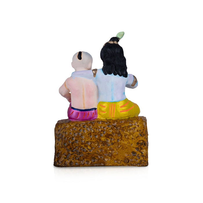 Krishna and Sudama Clay Golu Bommai - 10 x 7 Inches | Giri Golu Doll/ Navaratri Golu Bomma/Gombe/Bommai