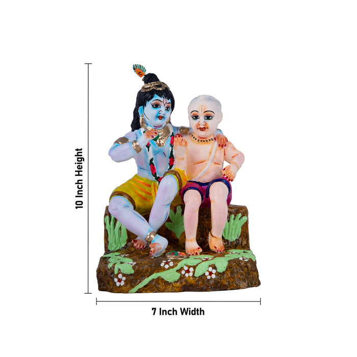 Krishna and Sudama Clay Golu Bommai - 10 x 7 Inches | Giri Golu Doll/ Navaratri Golu Bomma/Gombe/Bommai