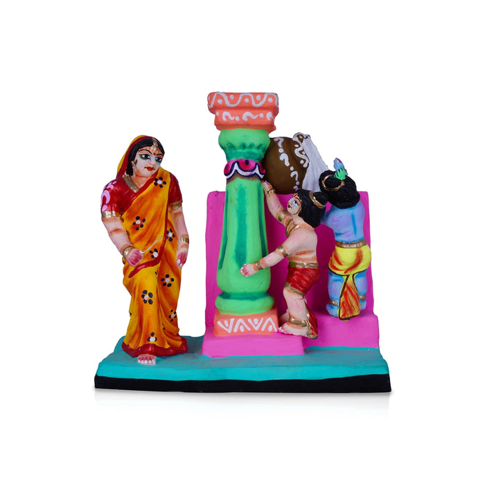 Krishna Vennai Thiruduthal Clay Golu Bommai - 10 x 9 Inches | Giri Golu Doll/ Navaratri Golu Bomma/Gombe/Bommai