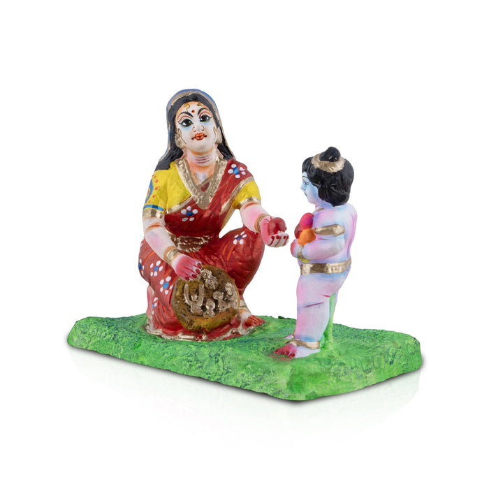 Krishna Blessing Fruit Seller Clay Golu Bommai - 7 x 8 Inches | Giri Golu Doll/ Navaratri Golu Bomma/Gombe - Clay Kolu Bommai