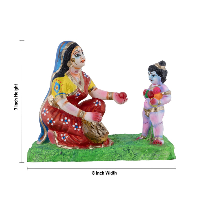 Krishna Blessing Fruit Seller Clay Golu Bommai - 7 x 8 Inches | Giri Golu Doll/ Navaratri Golu Bomma/Gombe - Clay Kolu Bommai