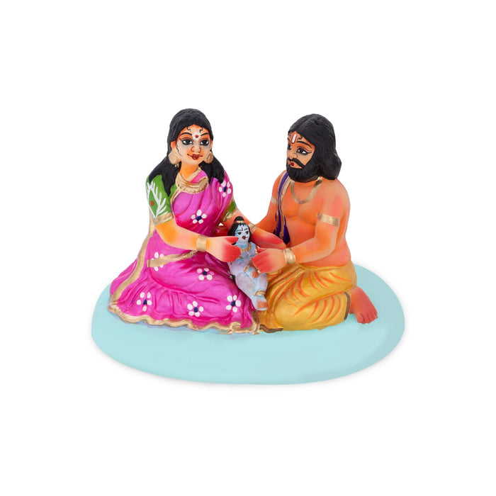 Krishna Murti With Vasudev Devaki Clay Golu Bommai- 7 X 9.5 Inches | Giri Golu Doll/Navaratri Golu Bommai/Gombe - Clay Kolu Bommai