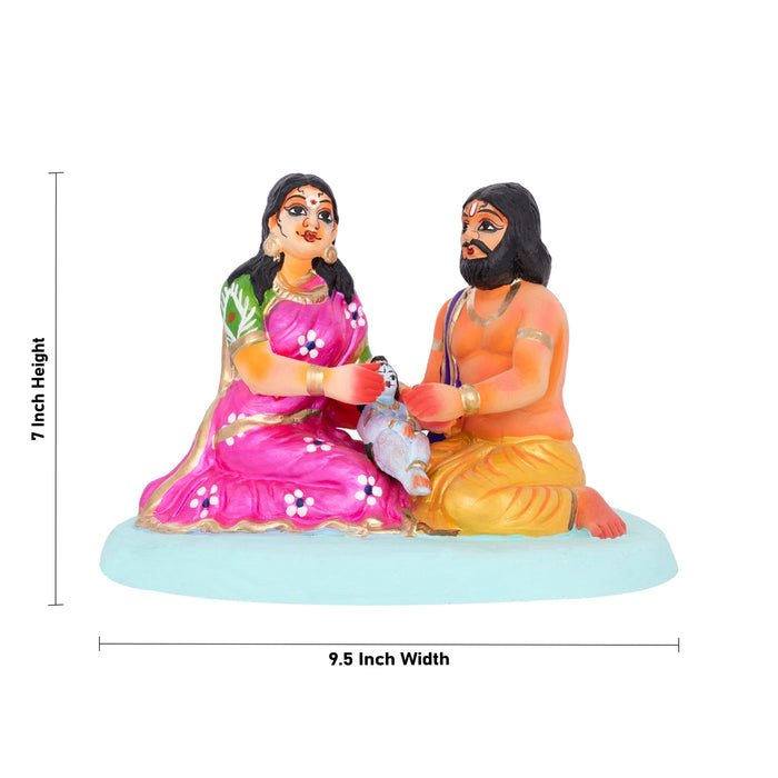 Krishna Murti With Vasudev Devaki Clay Golu Bommai- 7 X 9.5 Inches | Giri Golu Doll/Navaratri Golu Bommai/Gombe - Clay Kolu Bommai