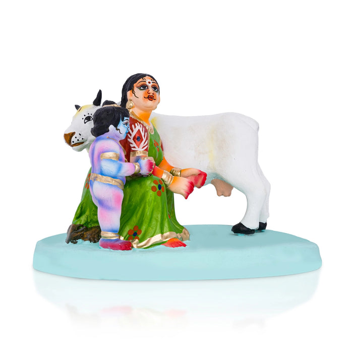 Krishna Murti With Yashoda Gopala Clay Golu Bommai - 6.5 X 9.75 Inches | Giri Golu Doll/ Navaratri Gombe - Clay Kolu Bommai