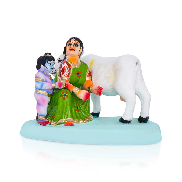Krishna Murti With Yashoda Gopala Clay Golu Bommai - 6.5 X 9.75 Inches | Giri Golu Doll/ Navaratri Gombe - Clay Kolu Bommai