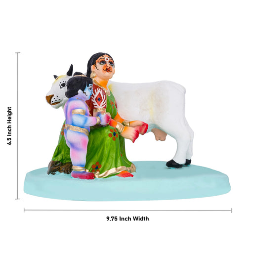 Krishna Murti With Yashoda Gopala Clay Golu Bommai - 6.5 X 9.75 Inches | Giri Golu Doll/ Navaratri Gombe - Clay Kolu Bommai
