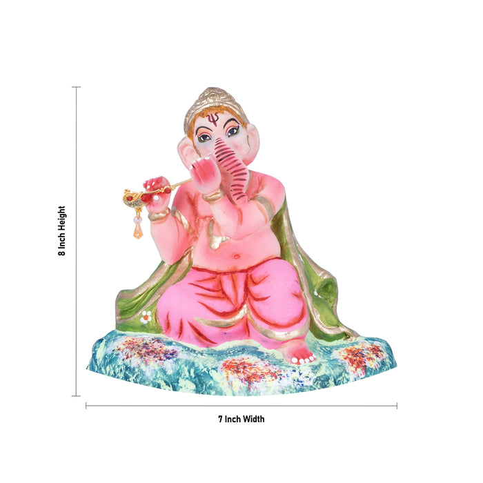 Flute Ganesha Clay Golu Bommai - 8 x 7 Inches | Giri Golu Doll/ Navaratri Golu Bomma/Gombe/Bommai