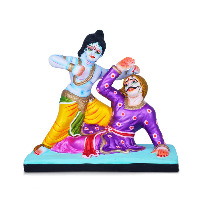 Kamsa Vadham Clay Golu Bommai - 8 x 9 Inches | Giri Golu Doll/ Navaratri Golu Bomma/Gombe/Bommai