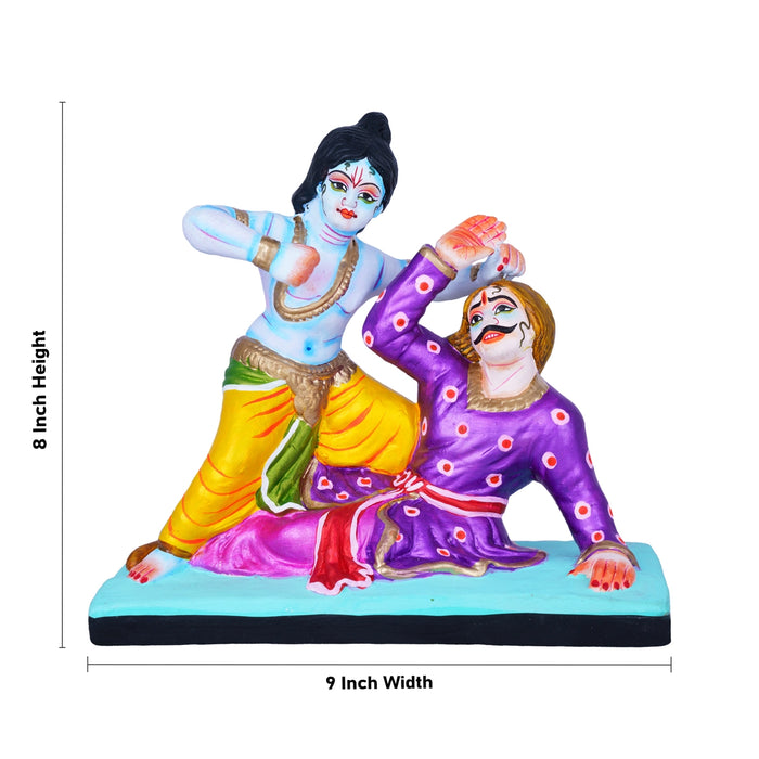 Kamsa Vadham Clay Golu Bommai - 8 x 9 Inches | Giri Golu Doll/ Navaratri Golu Bomma/Gombe/Bommai