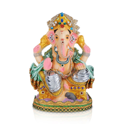 Ganesha Clay Idol - 10 x 8 Inches | Decorative Navaratri Golu Doll / Ganpati Statue for Vinayagar Chaturthi - Clay Bommai